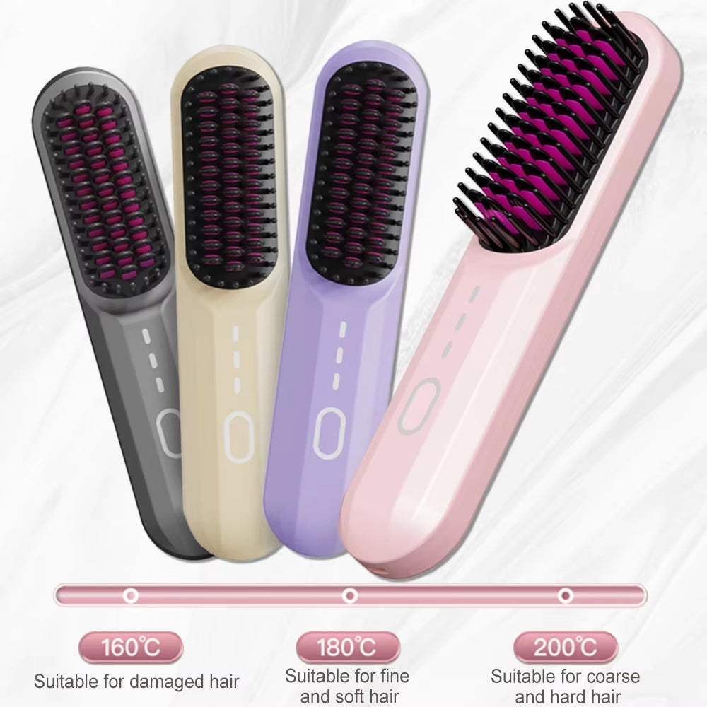 Wireless Straight Hair Comb Negative Ion Hair Care Dry and Wet Dual-Purpose USB Rechargeable Portable Curling Iron Artifact