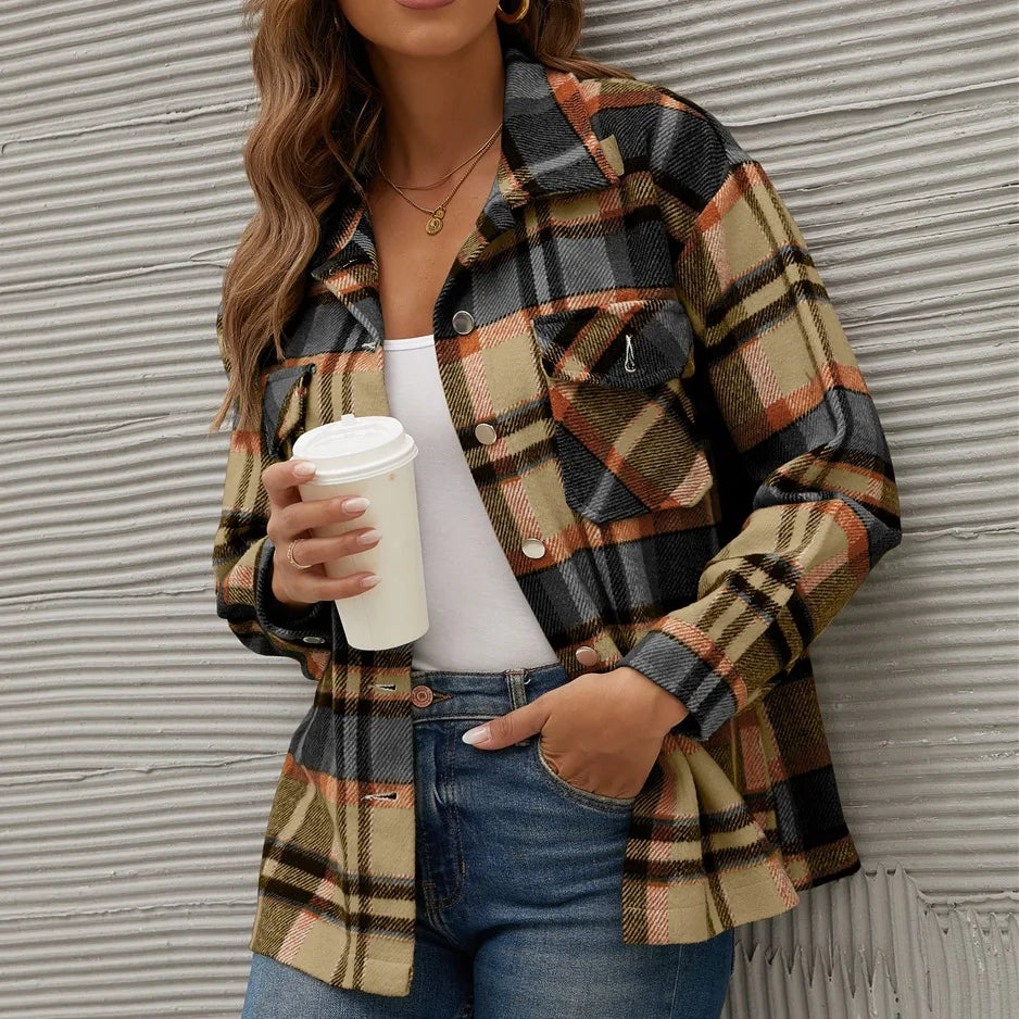 Winter Fleece Jacket Women Plaid Coat Fall Warm Checkered Outerwear Fall Female Long Sleeve Tops Shirt Women Fashion Jacket 2021