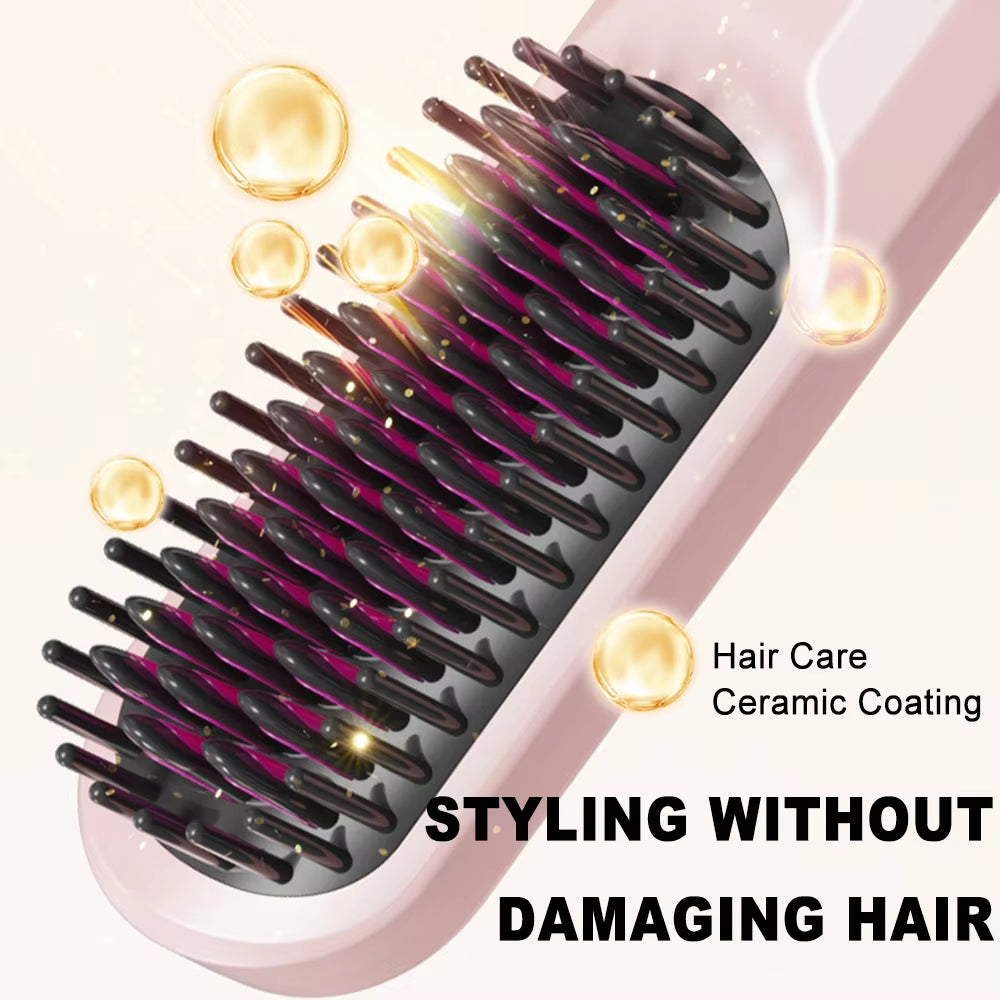 Wireless Straight Hair Comb Negative Ion Hair Care Dry and Wet Dual-Purpose USB Rechargeable Portable Curling Iron Artifact