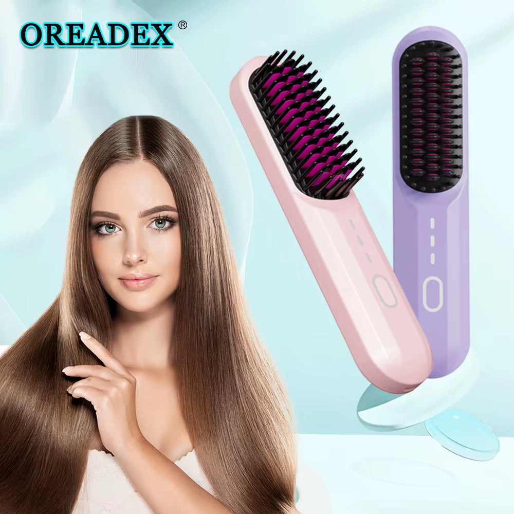 Wireless Straight Hair Comb Negative Ion Hair Care Dry and Wet Dual-Purpose USB Rechargeable Portable Curling Iron Artifact