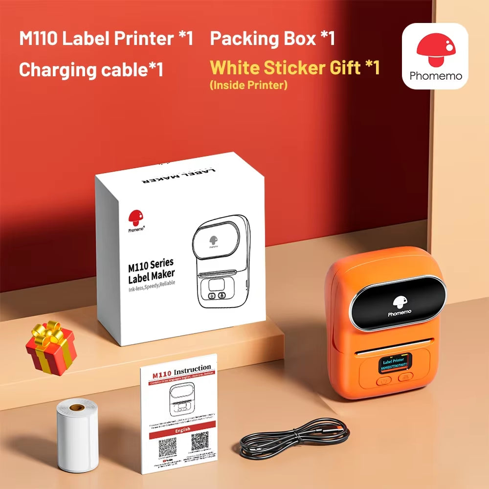 Phomemo M110 Portable Label Printer Mini Thermal Self-Adhesive Sticker Printer Mobile Pocket Tag Price UV Label Sticker Printer